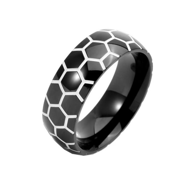 PAURO 8mm Men Women Stainless Steel Sports Balls Ring Football Soccer Pattern Ring Glow in the Dark Sport Jewelry Gift Black Size 11