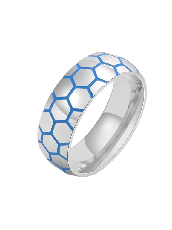 8mm Men Women Stainless Steel Sports Balls Ring Football Soccer Pattern Ring Glow in the Dark Sport Jewelry Gift Silver Size 8