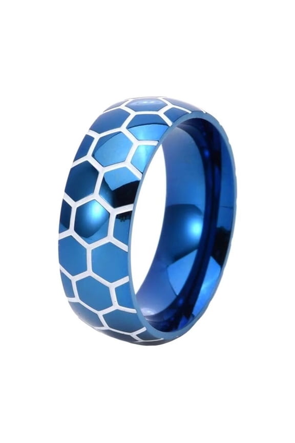 8mm Soccer Pattern Band Rings for Men Stainless Steel Sport Style Hip Hop Luminous Ring Blue Size 11