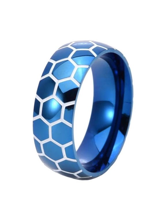 8mm Soccer Pattern Band Rings for Men Stainless Steel Sport Style Hip Hop Luminous Ring Blue Size 11