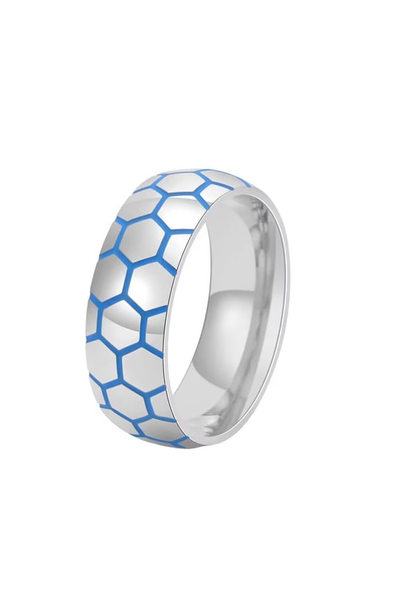 8mm Soccer Pattern Band Rings for Men Stainless Steel Sport Style Hip Hop Luminous Ring Silver Size 8