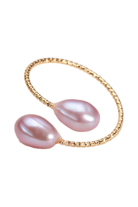 Adjustable Rings for Women Gold Plated Imitation Pearl White Pink Purple Open Cute Stainless Steel Vintage Charm Elegant Statement Personalized Dainty Jewelry Purple 1