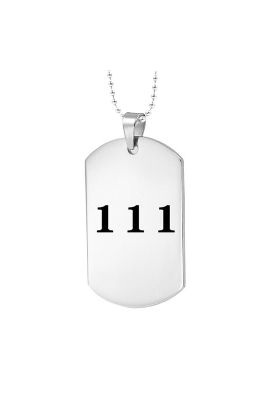 Angel Number Necklace for Men Dog Tag Square Lucky 111-999 Pendant Gold Plated Ball Chain Stainless Steel Spiritual Manifestation Numerology Jewelry Silver-111
