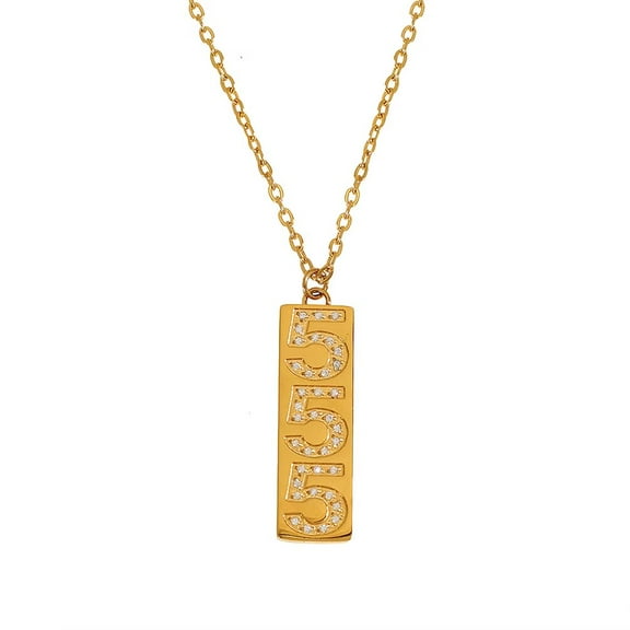 PAURO Angel Number Necklaces for Women Cubic Zirconia 111 222 333 444 555 666 777 888 999 Square Chain Gold Plated Stainless Steel Dainty Pendant Personalized Jewelry Gold Number 555