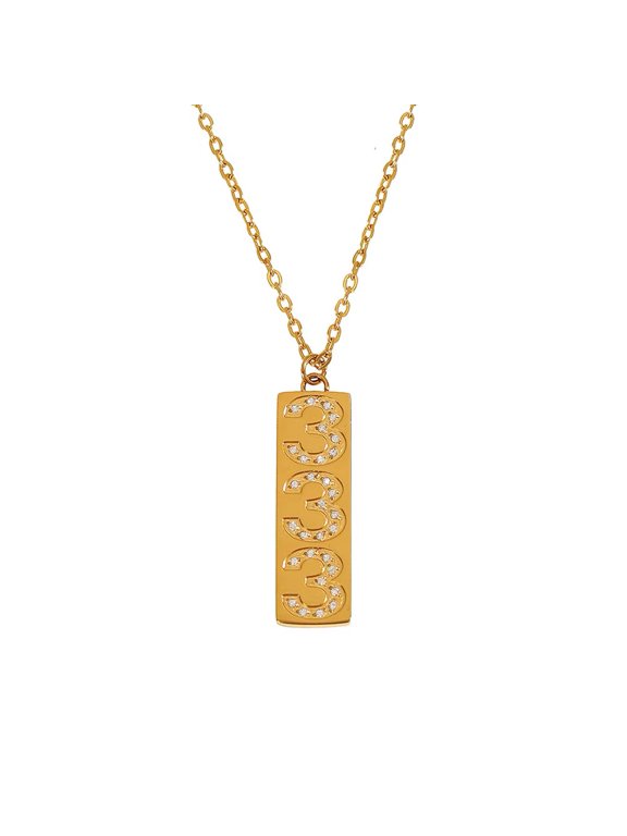 Angel Number Necklaces for Women Cubic Zirconia 111 222 333 444 555 666 777 888 999 Square Chain Gold Plated Stainless Steel Dainty Pendant Personalized Jewelry Gold Number 333