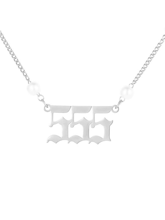 Angel Number Necklaces for Women Imitation Pearl Chain Stainless Steel Dainty Pendant Personalized Jewelry Silver 555