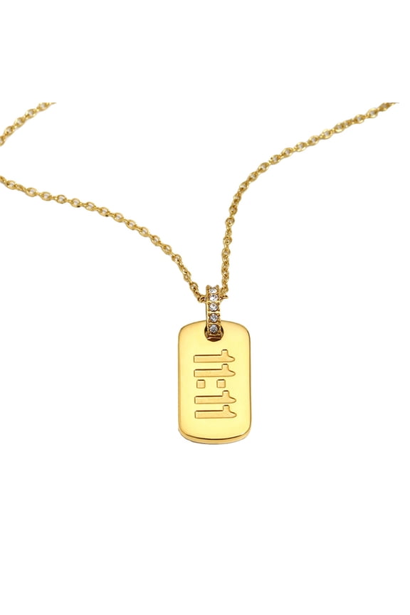 Angel Number Necklaces for Women Square Digital Bar Pendant 11 11 Chain Gold Plated Stainless Steel Dainty Simple Cool Statement Personalized Jewelry Gold