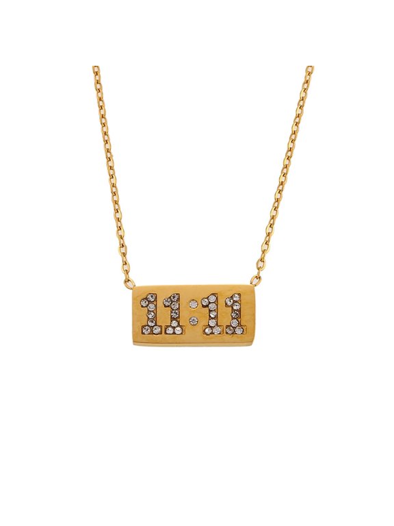 Angel Number Necklaces for Women Square Digital Bar Pendant 11 11 Chain Gold Plated Stainless Steel Dainty Simple Cubic Zirconia Statement Personalized Jewelry Gold