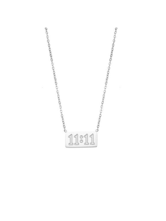 Angel Number Necklaces for Women Square Digital Bar Pendant 11 11 Chain Silver Gold Plated Stainless Steel Dainty Simple Statement Personalized Jewelry Silver