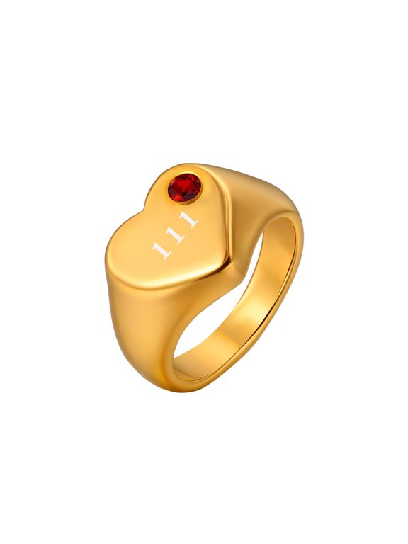 Angel Number Ring for Women Heart Gemstone Stainless Steel Lucky Band Chunky Gold Plated Gifts Cute Love Inspirational Everyday Dainty Statement Personalized Jewelry Red 111 Size 9