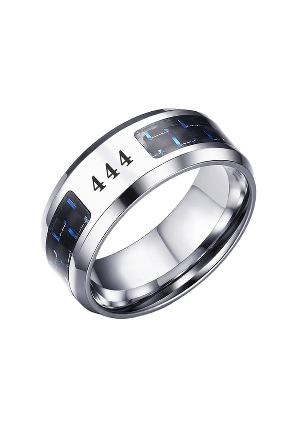 Angel Number Rings for Men Carbon Fiber Lucky 111 222 333 444 555 666 777 888 999 Stainless Steel 8MM Band Personalized Black Silver Spiritual Manifestation Jewelry Silver-444 Size 9