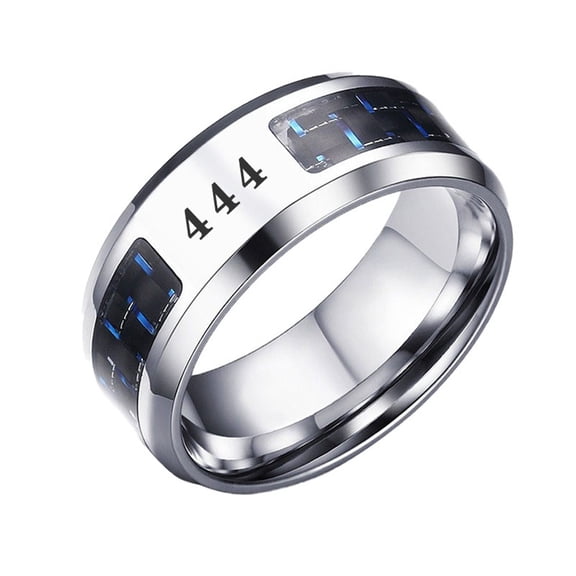 PAURO Angel Number Rings for Men Carbon Fiber Lucky 111 222 333 444 555 666 777 888 999 Stainless Steel 8MM Band Personalized Black Silver Spiritual Manifestation Jewelry Silver-444 Size 9