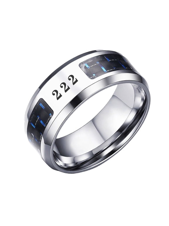 Angel Number Rings for Men Carbon Fiber Lucky 111 222 333 444 555 666 777 888 999 Stainless Steel 8MM Band Personalized Black Silver Spiritual Manifestation Jewelry Silver-222 Size 7