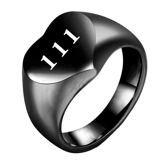 PAURO Angel Number Rings for Women Heart Lucky 111 222 333 444 555 666 777 888 999 Stainless Steel Gifts for her Simple Cute Black Silver Gold Plated Jewelry Black 111 Size 10