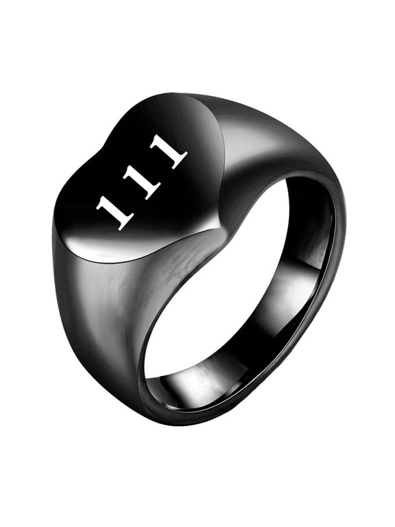 Angel Number Rings for Women Heart Lucky 111 222 333 444 555 666 777 888 999 Stainless Steel Gifts for her Simple Cute Black Silver Gold Plated Jewelry Black 111 Size 10