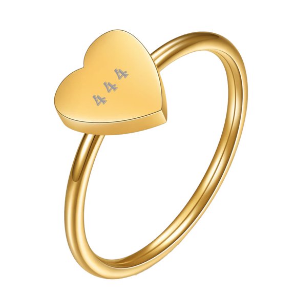 PAURO Angel Number Rings for Women Heart Stainless Steel Lucky Digital Simple Spiritual Personalized Statement Gifts Cute Jewelry Gold-White-444 Size 10