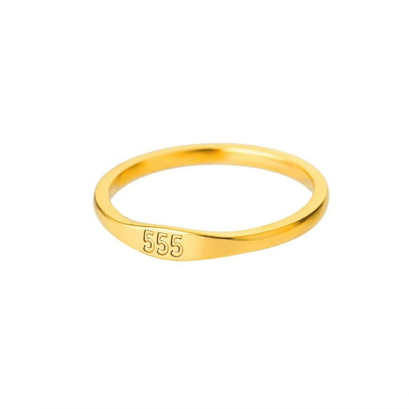 PAURO Angel Number Rings for Women Men Couples Stainless Steel Digital 111 222 333 444 555 666 777 888 999 Gold Plated Personalized Statement Simple Unique Jewelry 555 Size 10