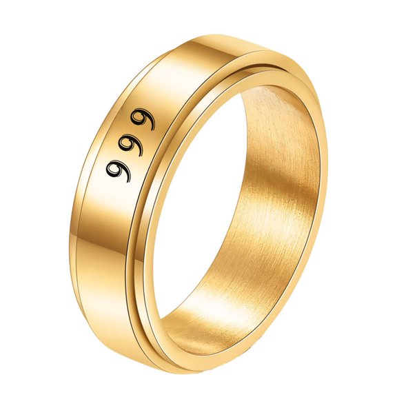 PAURO Angel Number Rotating Rings for Men Women Couples Lucky Numerology 111 222 333 444 555 666 777 888 999 Stainless Steel 6MM Band Simple Spiritual Jewelry Gold-999 Size 10
