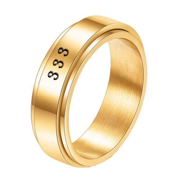 PAURO Angel Number Rotating Rings for Men Women Couples Lucky Numerology 111 222 333 444 555 666 777 888 999 Stainless Steel 6MM Band Simple Spiritual Jewelry Gold-333 Size 9