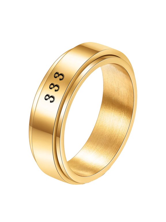 Angel Number Rotating Rings for Men Women Couples Lucky Numerology 111 222 333 444 555 666 777 888 999 Stainless Steel 6MM Band Simple Spiritual Jewelry Gold-333 Size 9