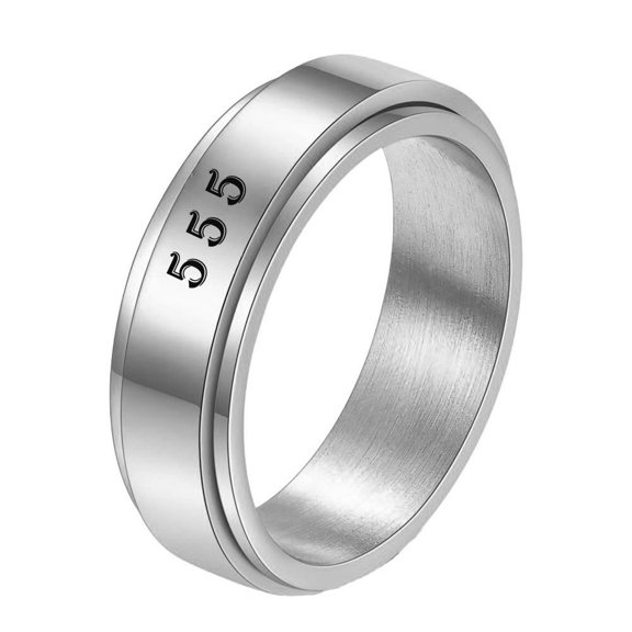 PAURO Angel Number Rotating Rings for Men Women Couples Lucky Numerology 111 222 333 444 555 666 777 888 999 Stainless Steel 6MM Band Simple Spiritual Jewelry Silver-555 Size 9