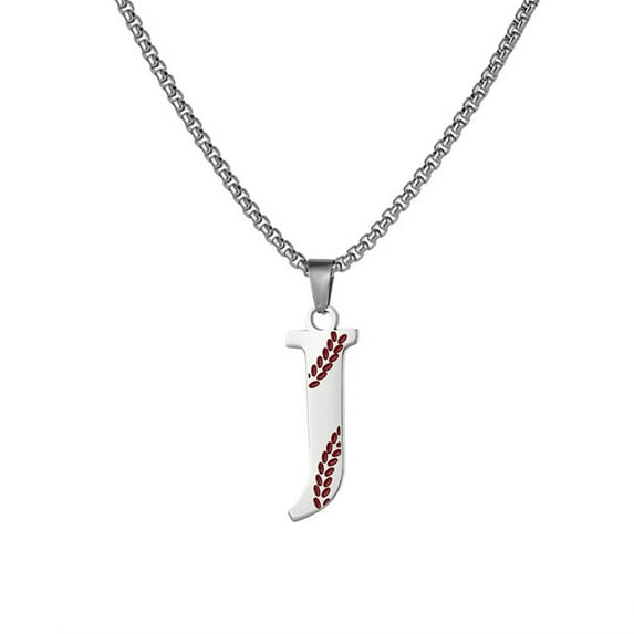 PAURO Baseball Initial Necklace for Men A-Z Pendant Stainless Steel Dainty Personalized Statement Alphabet Simple Cool Letter Jewelry Silver Letter J