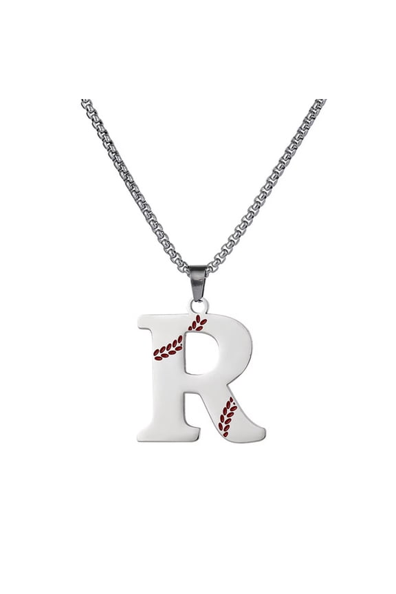 Baseball Initial Necklace for Men A-Z Pendant Stainless Steel Dainty Personalized Statement Alphabet Simple Cool Letter Jewelry Silver Letter R