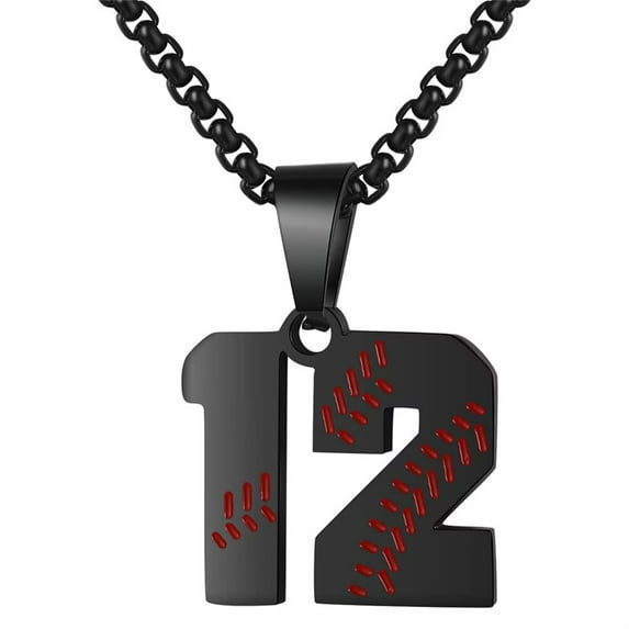 PAURO Baseball Jersey Number Necklace for Men Stainless Steel 00-50 Pendant Athletes Chain Personalized Statement Simple Women Jewelry Black Number 12