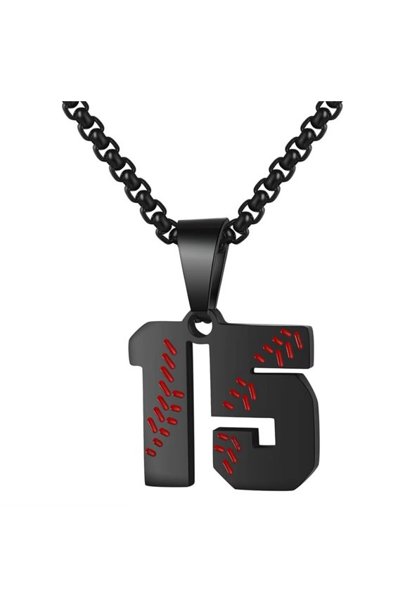 Baseball Jersey Number Necklace for Men Stainless Steel 00-50 Pendant Athletes Chain Personalized Statement Simple Women Jewelry Black Number 15