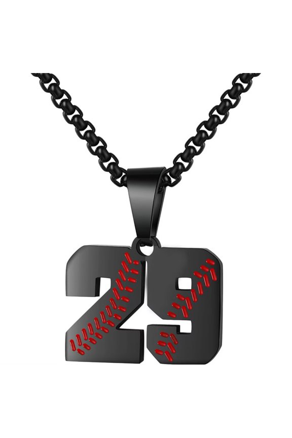 Baseball Jersey Number Necklace for Men Stainless Steel 00-50 Pendant Athletes Chain Personalized Statement Simple Women Jewelry Black Number 29