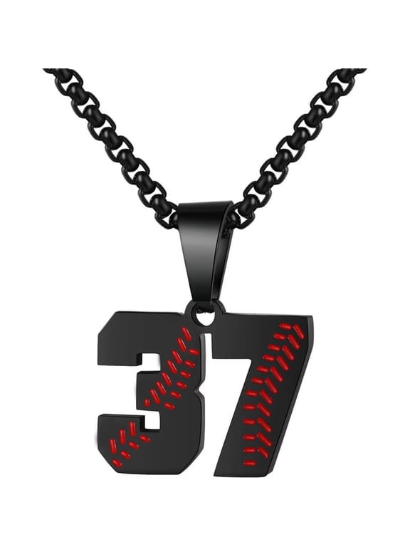 Baseball Jersey Number Necklace for Men Stainless Steel 00-50 Pendant Athletes Chain Personalized Statement Simple Women Jewelry Black Number 37