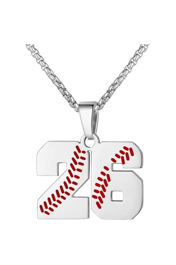 Baseball Jersey Number Necklace for Men and Women Athletes Stainless Steel 00-99 Pendant Chain Personalized Simple Statement Jewelry Number 26
