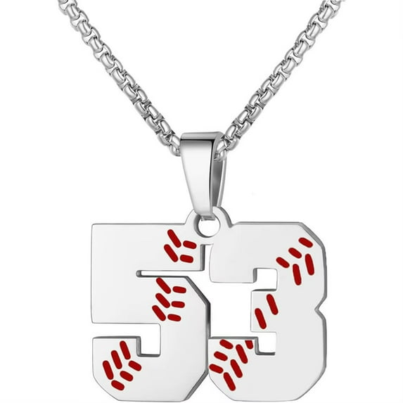 PAURO Baseball Jersey Number Necklace for Men and Women Athletes Stainless Steel 00-99 Pendant Chain Personalized Simple Statement Jewelry Number 53