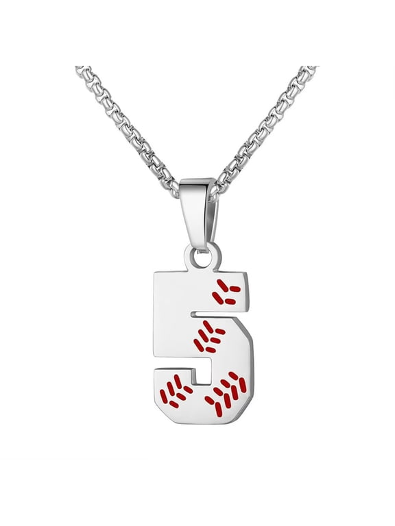 Baseball Jersey Number Necklace for Men and Women Athletes Stainless Steel 00-99 Pendant Chain Personalized Simple Statement Jewelry Number 5
