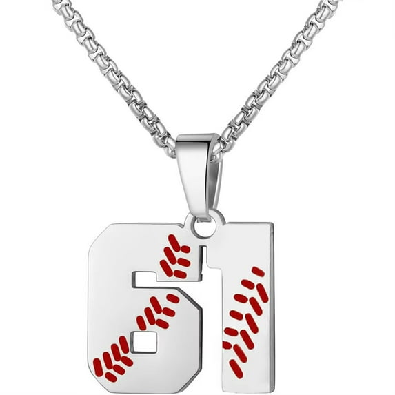 PAURO Baseball Jersey Number Necklace for Men and Women Athletes Stainless Steel 00-99 Pendant Chain Personalized Simple Statement Jewelry Number 61