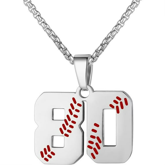 PAURO Baseball Jersey Number Necklace for Men and Women Athletes Stainless Steel 00-99 Pendant Chain Personalized Simple Statement Jewelry Number 80