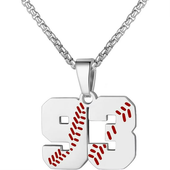 PAURO Baseball Jersey Number Necklace for Men and Women Athletes Stainless Steel 00-99 Pendant Chain Personalized Simple Statement Jewelry Number 93