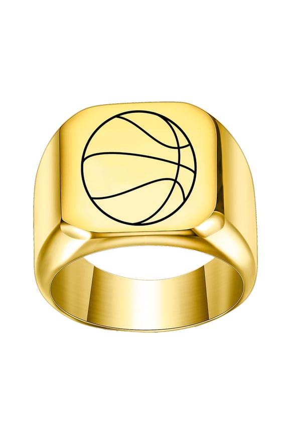 Basketball Rings for Men Square 18MM Black Blue Silver Gold Plated Stainless Steel Pinky Band 5 Size 4 Gifts for Him Simple Sport Statement Jewelry Gold Size 12