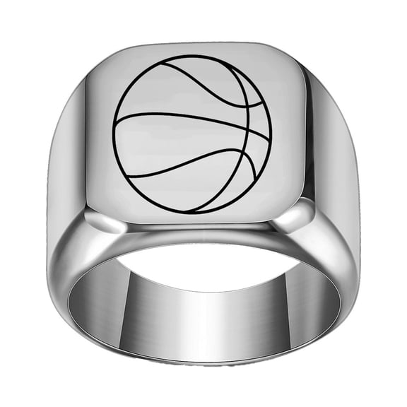 PAURO Basketball Rings for Men Square 18MM Black Blue Silver Gold Plated Stainless Steel Pinky Band 5 Size 4 Gifts for Him Simple Sport Statement Jewelry Silver Size 11