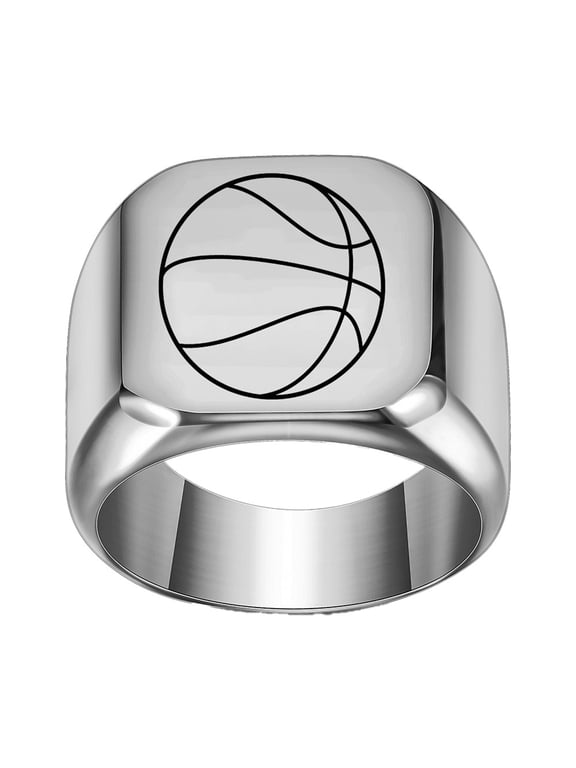 Basketball Rings for Men Square 18MM Blue Black Silver Gold Plated Stainless Steel Pinky Band 5 Size 4 Gifts for Him Simple Sport Statement Jewelry Silver Size 11