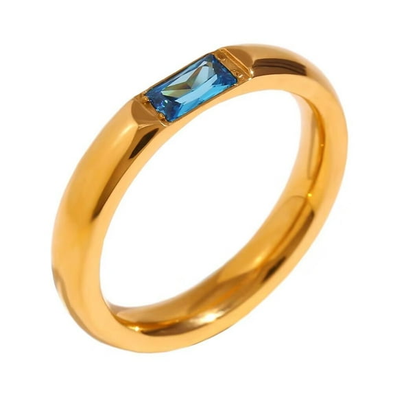 PAURO Birthstone Band Ring for Womens Stainless Steel Gold Plated for Wedding Promise Stackable Ring December Gold Size 8