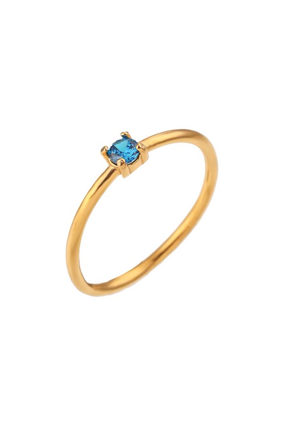 Birthstone Rings for Women Stackable Finger Gemstone Gold Plated Cubic Zirconia Circle Colorful Thin Dainty Simple Wedding Engagement Jewelry Deep Blue Size 9