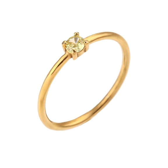 PAURO Birthstone Rings for Women Stackable Finger Gemstone&nbsp;Gold Plated Cubic Zirconia Circle Colorful Thin Dainty Simple Wedding&nbsp;Engagement Jewelry Yellow Size 7