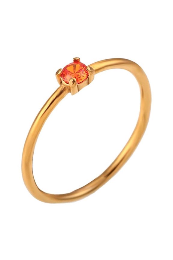 Birthstone Rings for Women Stackable Finger Gemstone Gold Plated Cubic Zirconia Circle Colorful Thin Dainty Simple Wedding Engagement Jewelry Orange Size 8