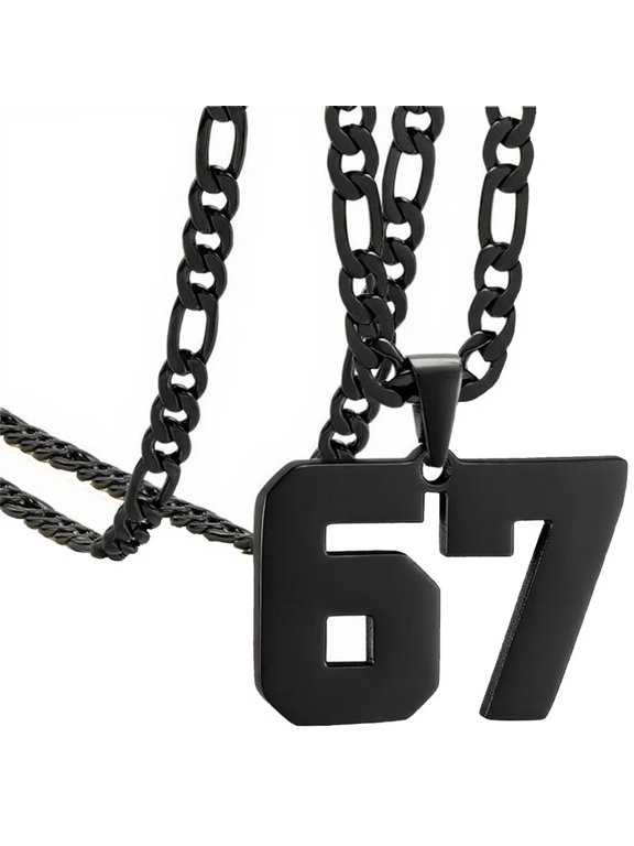 Black Number Necklace for Men and Women Stainless Steel 00-99 Pendant Athlete Digital 67 Chain Personalized Statement Simple Jewelry Black Number 67