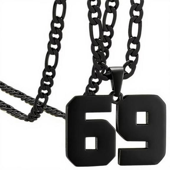 PAURO Black Number Necklace for Men and Women Stainless Steel 00-99 Pendant Athlete Digital 67 Chain Personalized Statement Simple Jewelry Black Number 69