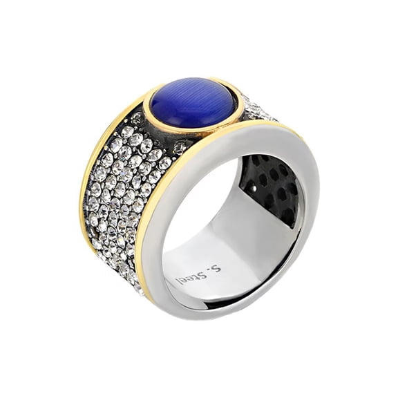 PAURO Blue Gemstone Rings for Men Stainless Steel Cubic Zirconia Silver Personalized Statement Unique Vintage Cool Jewelry Size 8