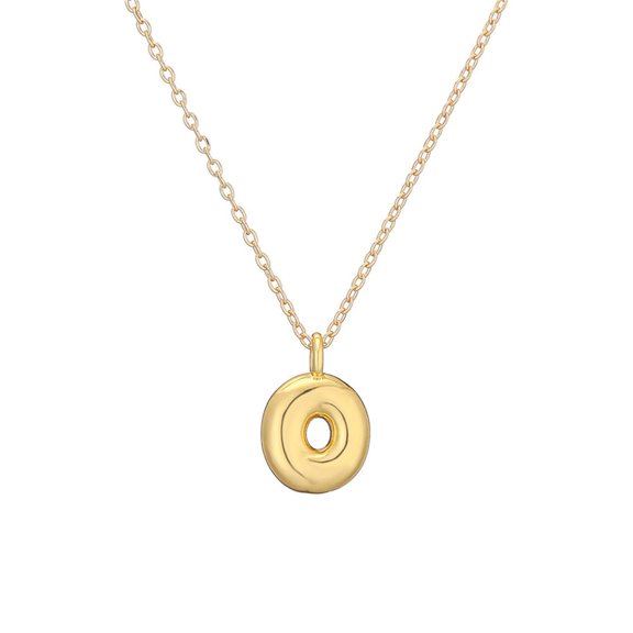 PAURO Bubble Letter Necklace Gold Plated Women Initial Balloon Pendant Stainless Steel Personalized Statement Alphabet Charm Cute Name Dainty Jewelry Gold Letter O