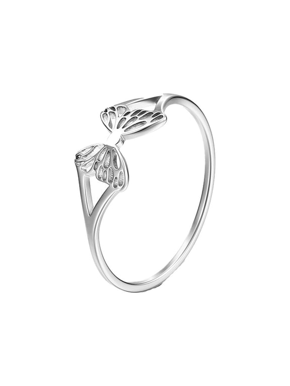 Butterfly Rings for Women Hollow Openwork Stainless Steel Dainty Band Minimalist Simple Delicate Everyday Statement Gift Personalized Jewelry Silver Plated Size 6
