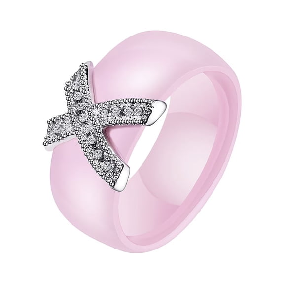 PAURO Ceramics Rings for Men Women Cubic Zirconia 8MM Wide Size 5 Stainless Steel Pink Black Colorful Personalized Statement Simple Dainty Colorful Couples Jewelry Pink Size 5